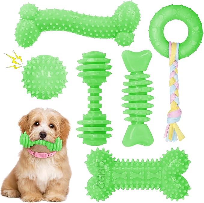 6 Pack Red Dog Chew Toys, Small Dog Teething Toys, Dental Health & Interactive Play